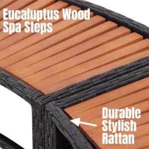 Spa Steps Made of Weatherproof Eucalyptus Wood and Durable Rattan